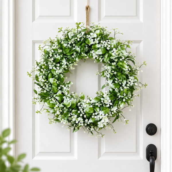 greenery wreath, front door wreath, white flower wreath, spring wreath, summer wreath, farmhouse decor, eucalyptus wreath, wall wreath, outdoor wreath, floral wreath, porch decor, housewarming gift, year round decor