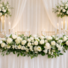 white rose garland, wedding flower decor, wedding centerpiece, floral wedding arch, white flower garland, wedding backdrop, artificial roses, wedding table decor, flower wall decor, bridal shower decor, party floral decor, rose wedding decor, wedding decorations