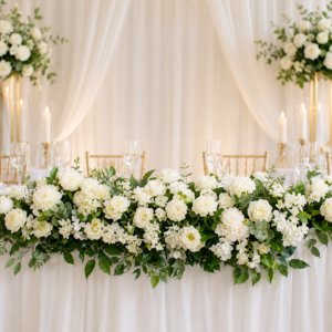 white rose garland, wedding flower decor, wedding centerpiece, floral wedding arch, white flower garland, wedding backdrop, artificial roses, wedding table decor, flower wall decor, bridal shower decor, party floral decor, rose wedding decor, wedding decorations