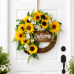 sunflower wreath, eucalyptus wreath, spring wreath, front door wreath, welcome wreath, floral door decor, farmhouse wreath, spring door decor, outdoor wreath, wall wreath, window wreath, housewarming gift, sunflower decor