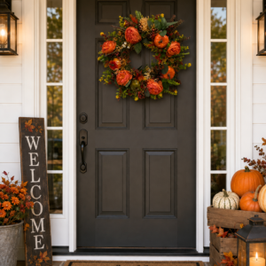 Fall Pumpkin Wreath – Artificial Peony & Pumpkin Front Door Decoration