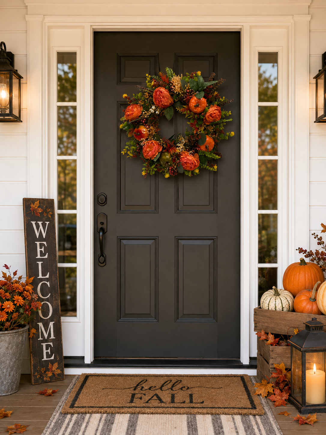 Fall Pumpkin Wreath – Artificial Peony & Pumpkin Front Door Decoration