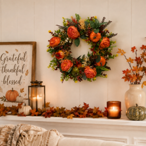 Fall Pumpkin Wreath – Artificial Peony & Pumpkin Front Door Decoration