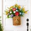 flower basket wreath, front door wreath, hanging flower basket, spring door decor, summer wreath, artificial flowers, farmhouse decor, porch decor, floral door hanger, flower wreath, wedding door decor, housewarming gift, balcony decor