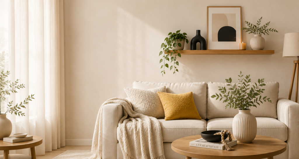 cozy Scandinavian aesthetic and leaving generous empty wall space