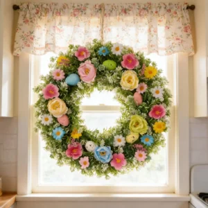Artificial Flower Wreath for Front Door | Greenery Spring Summer Wreath | Floral Window Wall Decor | Farmhouse Home Decoration - Image 4