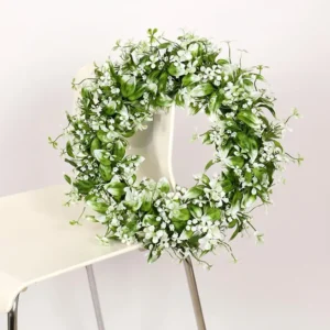 Greenery Wreath for Front Door 18 Inch | White Floral Wreath | Spring Summer Farmhouse Door Decor | Eucalyptus Wall Hanging | Outdoor Wreath - Image 6