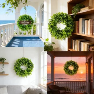 Artificial Eucalyptus Wreath 18 Inch | Greenery Front Door Wreath | Farmhouse Spring Door Decor | Easter Wall Hanging | Outdoor Home Dec - Image 3