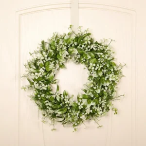 Greenery Wreath for Front Door 18 Inch | White Floral Wreath | Spring Summer Farmhouse Door Decor | Eucalyptus Wall Hanging | Outdoor Wreath - Image 4