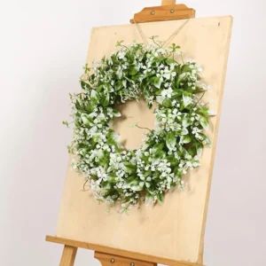 Greenery Wreath for Front Door 18 Inch | White Floral Wreath | Spring Summer Farmhouse Door Decor | Eucalyptus Wall Hanging | Outdoor Wreath - Image 5