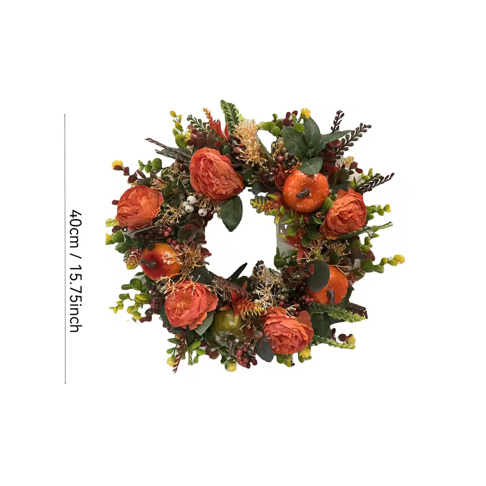 Fall Pumpkin Wreath – Artificial Peony & Pumpkin Front Door Decoration