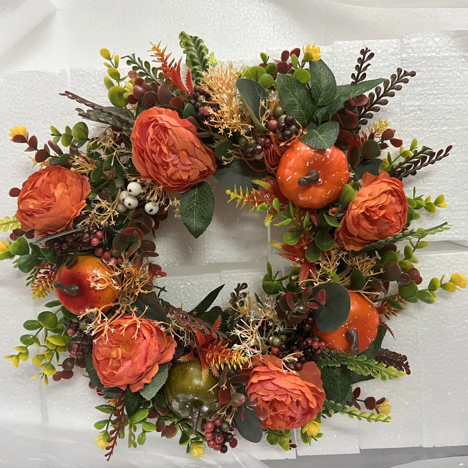 Fall Pumpkin Wreath for Front Door | Autumn Peony Wreath | Door Decor | Artificial Pumpkin Floral Wreath | Fall Home Decor - Image 5