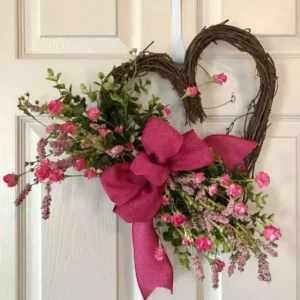 Artificial Heart Wreath for Front Door | Handmade Floral Heart Wreath | Mother's Day Gift | Wedding Wall Decor | Hanging Flower Decoration - Image 7