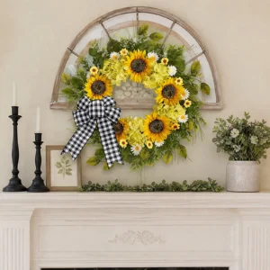Sunflower Wreath for Front Door 18 Inch | Spring Summer Floral Wreath | Yellow Flower Door Decor | Farmhouse Porch Wall Hanging - Image 4