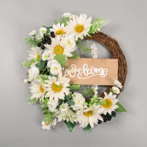 Sunflower Wreath for Front Door | Eucalyptus Spring Wreath with Welcome Sign | Artificial Floral Wreath | Outdoor Wall & Window Decor - Image 3