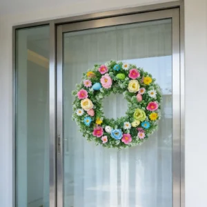 Artificial Flower Wreath for Front Door | Greenery Spring Summer Wreath | Floral Window Wall Decor | Farmhouse Home Decoration - Image 7