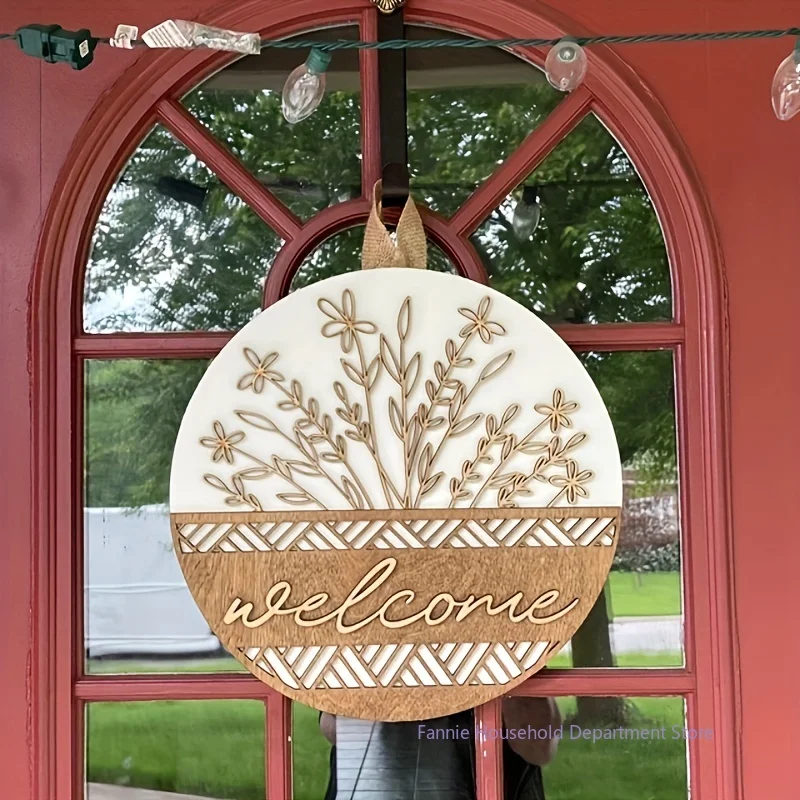 Welcome Door Sign Wooden Wreath | Farmhouse Front Door Decor | Round Wood Hanging Sign | Porch Decoration | Spring Summer Fall Home Decor - Image 11