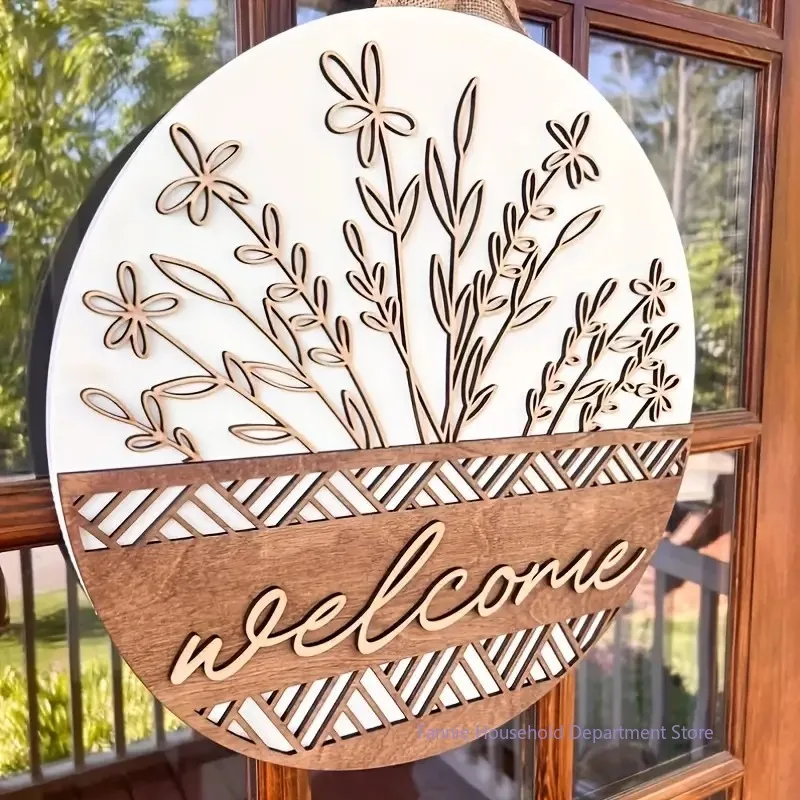 Welcome Door Sign Wooden Wreath | Farmhouse Front Door Decor | Round Wood Hanging Sign | Porch Decoration | Spring Summer Fall Home Decor - Image 3
