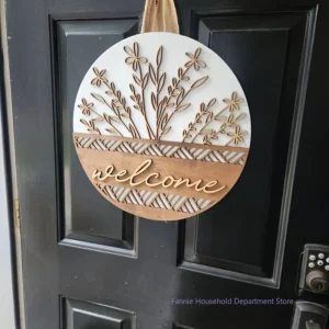 Welcome Door Sign Wooden Wreath | Farmhouse Front Door Decor | Round Wood Hanging Sign | Porch Decoration | Spring Summer Fall Home Decor - Image 8