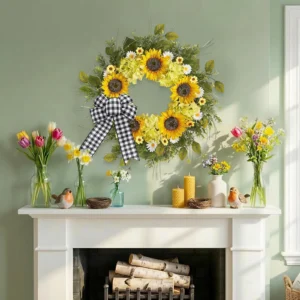 Sunflower Wreath for Front Door 18 Inch | Spring Summer Floral Wreath | Yellow Flower Door Decor | Farmhouse Porch Wall Hanging - Image 6