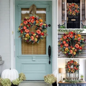Fall Pumpkin Wreath for Front Door | Autumn Wreath with Pumpkins & Foliage | Thanksgiving Door Decor | Farmhouse Fall Home Decoration - Image 6