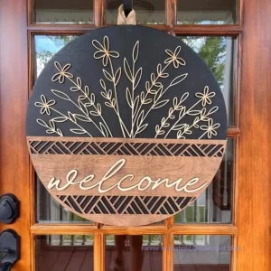 Welcome Door Sign Wooden Wreath | Farmhouse Front Door Decor | Round Wood Hanging Sign | Porch Decoration | Spring Summer Fall Home Decor - Image 6