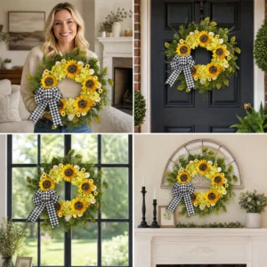 Sunflower Wreath for Front Door 18 Inch | Spring Summer Floral Wreath | Yellow Flower Door Decor | Farmhouse Porch Wall Hanging - Image 7