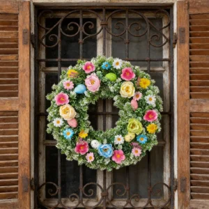 Alternative view of Artificial Flower Wreath for Front Door | Greenery Spring Summer Wreath | Floral Window Wall Decor | Farmhouse Home Decoration