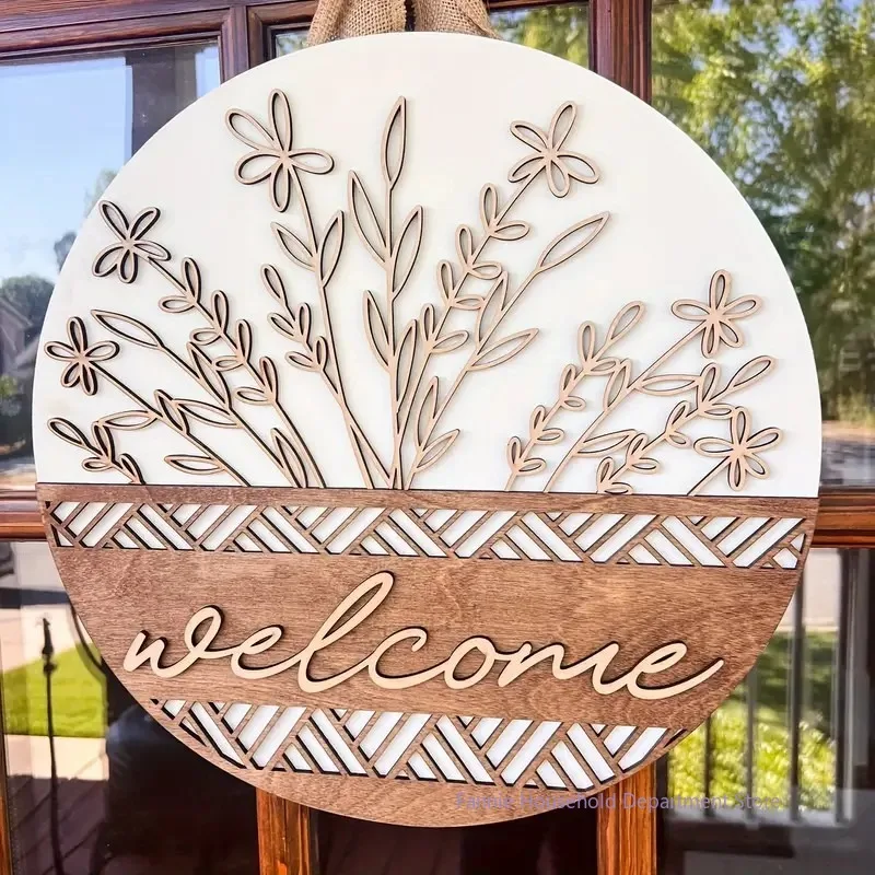 Welcome Door Sign Wooden Wreath | Farmhouse Front Door Decor | Round Wood Hanging Sign | Porch Decoration | Spring Summer Fall Home Decor - Image 2