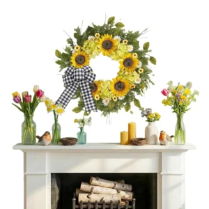 Sunflower Wreath for Front Door 18 Inch | Spring Summer Floral Wreath | Yellow Flower Door Decor | Farmhouse Porch Wall Hanging - Image 3