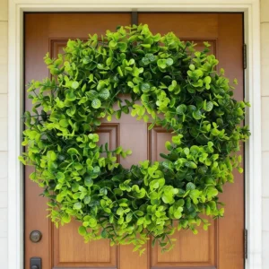 Artificial Eucalyptus Wreath 18 Inch | Greenery Front Door Wreath | Farmhouse Spring Door Decor | Easter Wall Hanging | Outdoor Home Dec - Image 6