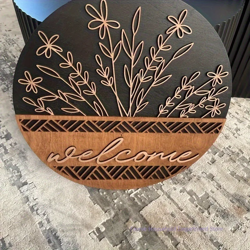 Welcome Door Sign Wooden Wreath | Farmhouse Front Door Decor | Round Wood Hanging Sign | Porch Decoration | Spring Summer Fall Home Decor - Image 5