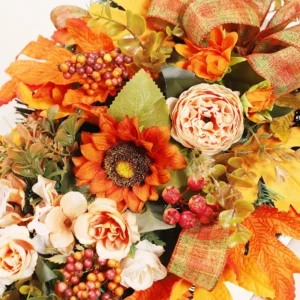 Door Swag | Fall Teardrop Garland with Sunflower & Peony | Plaid Bow Autumn Door Decor | Harvest Wall Hanging - Image 6