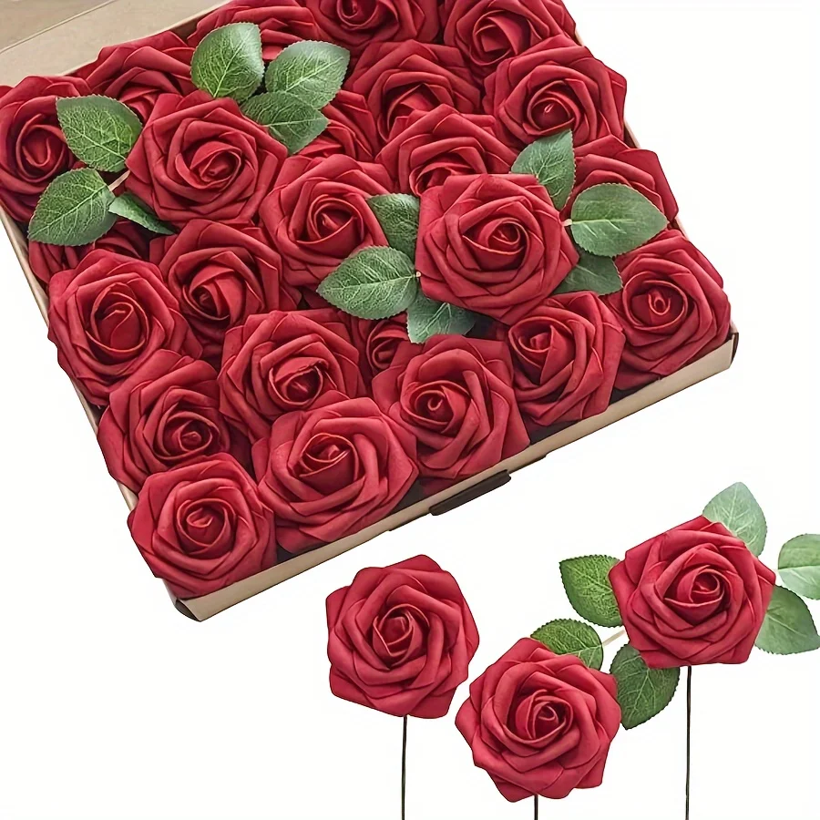 25PCS Artificial Rose Flowers with Stems | Fake Roses for DIY Wedding Bouquet | Floral Centerpieces | Home Party Decor | Silk Flower Arrangement - Image 15