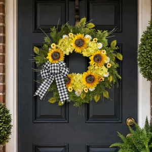 Sunflower Wreath for Front Door 18 Inch | Spring Summer Floral Wreath | Yellow Flower Door Decor | Farmhouse Porch Wall Hanging - Image 5