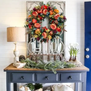 Fall Pumpkin Wreath for Front Door | Autumn Wreath with Pumpkins & Foliage | Thanksgiving Door Decor | Farmhouse Fall Home Decoration - Image 7