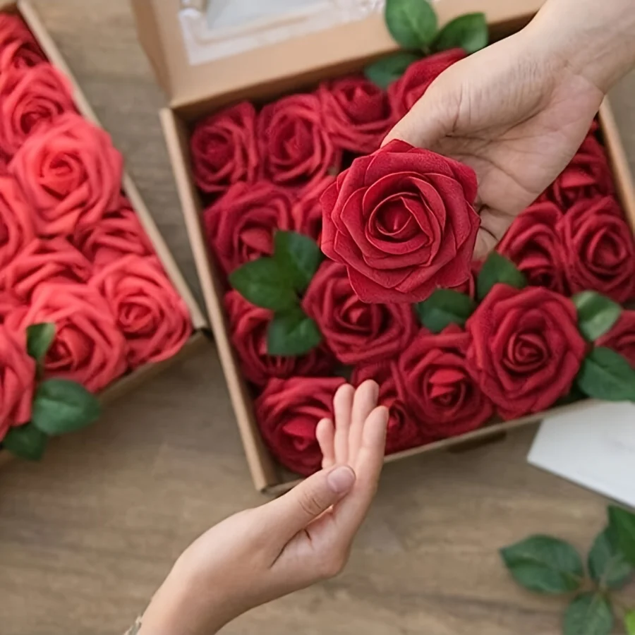25PCS Artificial Rose Flowers with Stems | Fake Roses for DIY Wedding Bouquet | Floral Centerpieces | Home Party Decor | Silk Flower Arrangement - Image 2