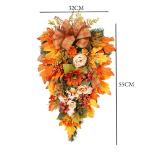 Door Swag | Fall Teardrop Garland with Sunflower & Peony | Plaid Bow Autumn Door Decor | Harvest Wall Hanging - Image 9
