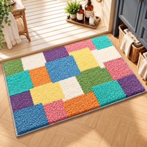 Plaid Bathroom Rug, Colorful Soft Bath Mat, Absorbent Non Slip Floor Mat