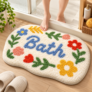 Floral Bathroom Rug, Soft Flocked Bath Mat, Absorbent Non Slip Shower Floor Mat