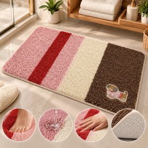 Plush Bath Mat, Soft Absorbent Bathroom Rug, Non Slip Quick Dry Floor Mat