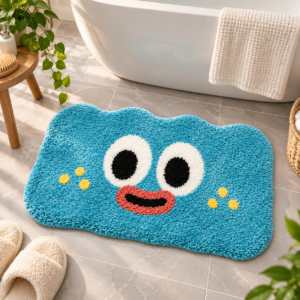 Cartoon Plush Bath Mat, Jacquard Bathroom Rug, Absorbent Non Slip Floor Mat