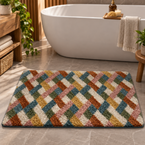 Geometric Bathroom Rug, Thick Microfiber Bath Mat, Absorbent Non Slip Floor Mat