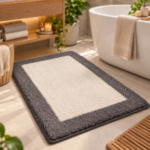 Minimalist Flocked Bath Mat, Soft Plush Bathroom Rug, Absorbent Non Slip Floor Mat