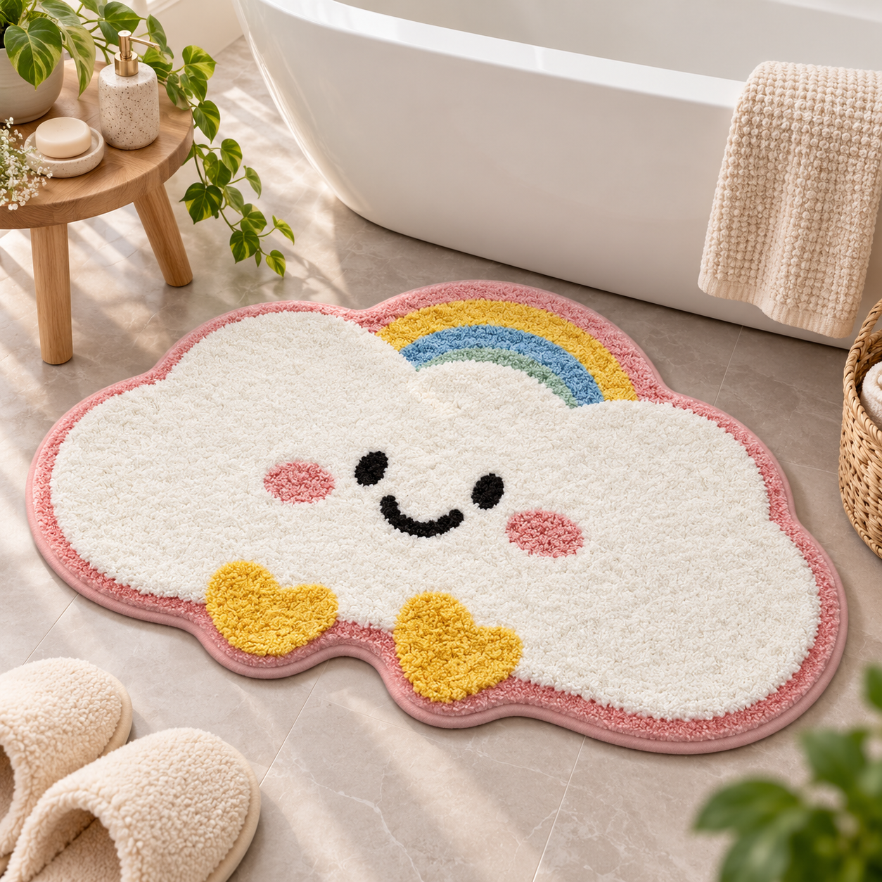 Cloud Bath Mat for Kids, Soft Microfiber Bathroom Rug, Non Slip Floor Mat