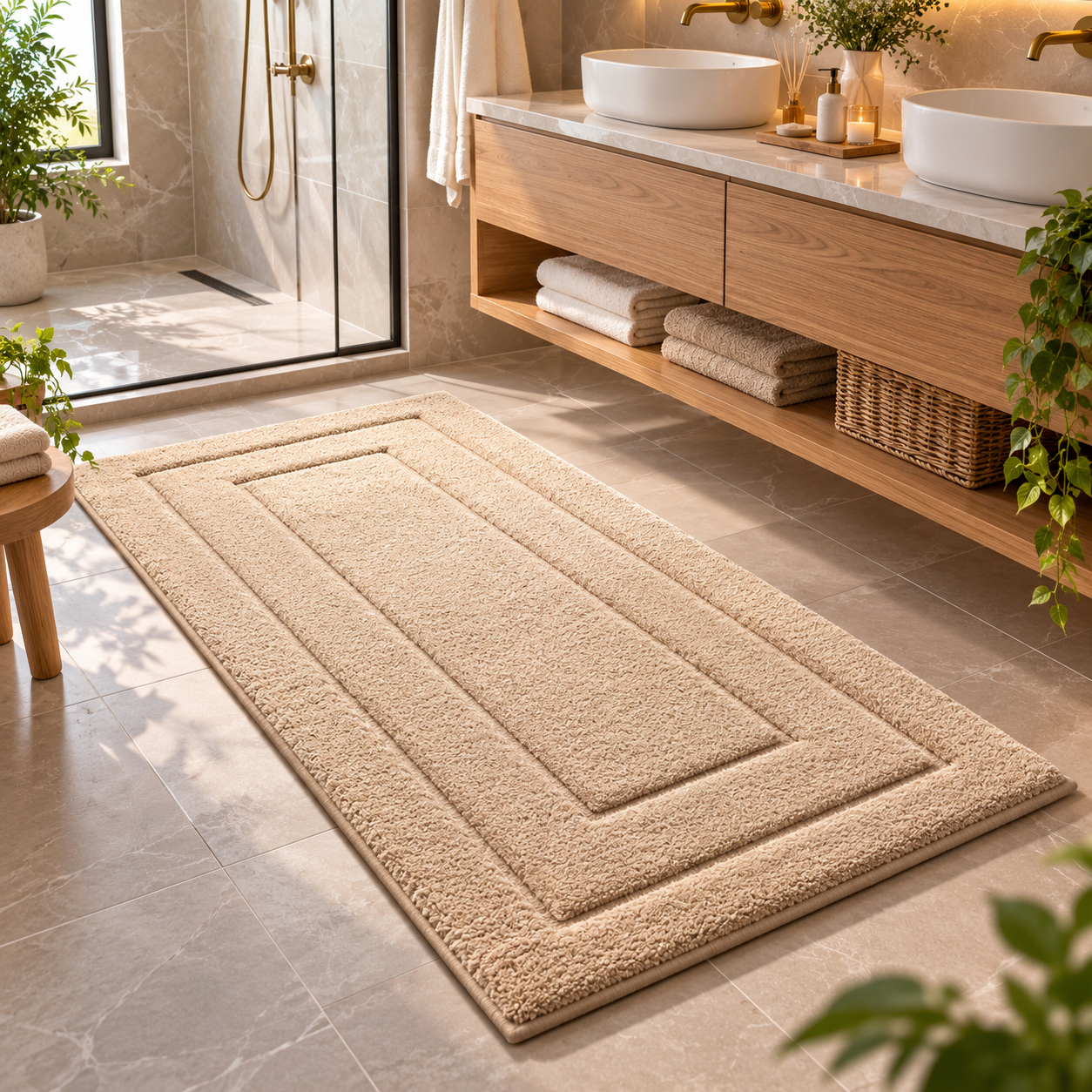 Extra Long Bathroom Runner, 60x110cm Non Slip Bath Mat, Soft Microfiber Rug