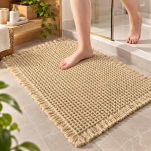 Woven Bathroom Rug, Absorbent Floor Mat, Non Slip Toilet Door Bath Mat