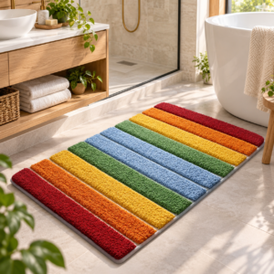 Piano Key Bath Mat, Colorful Flocked Bathroom Rug, Absorbent Non Slip Mat