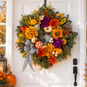 Fall Pumpkin Wreath, Autumn Front Door Wreath, Farmhouse Harvest Decor, Rustic Pumpkin Wreath, Thanksgiving Door Decoration, Fall Home Decor