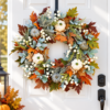 autumn wreath, fall door wreath, pumpkin wreath, thanksgiving decor, fall home decor, harvest wreath, maple leaf wreath, farmhouse wreath, rustic fall decor, autumn door decor, berry wreath, fall wall decor, wreath